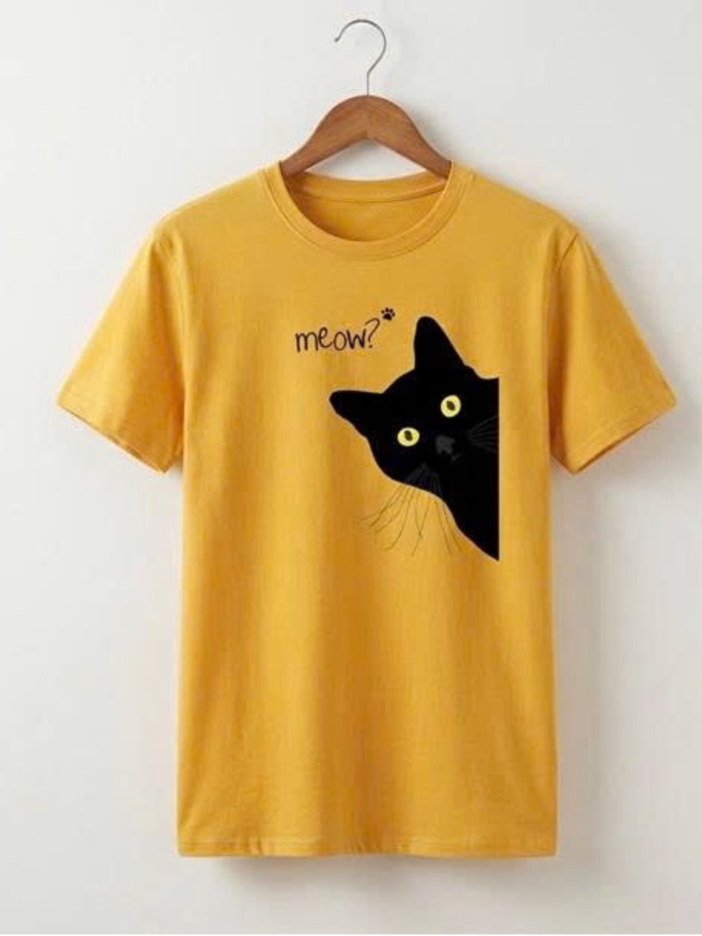 Cat 🐈‍⬛ Short Sleeve Tee with Black Cat 'Meow' Graphic